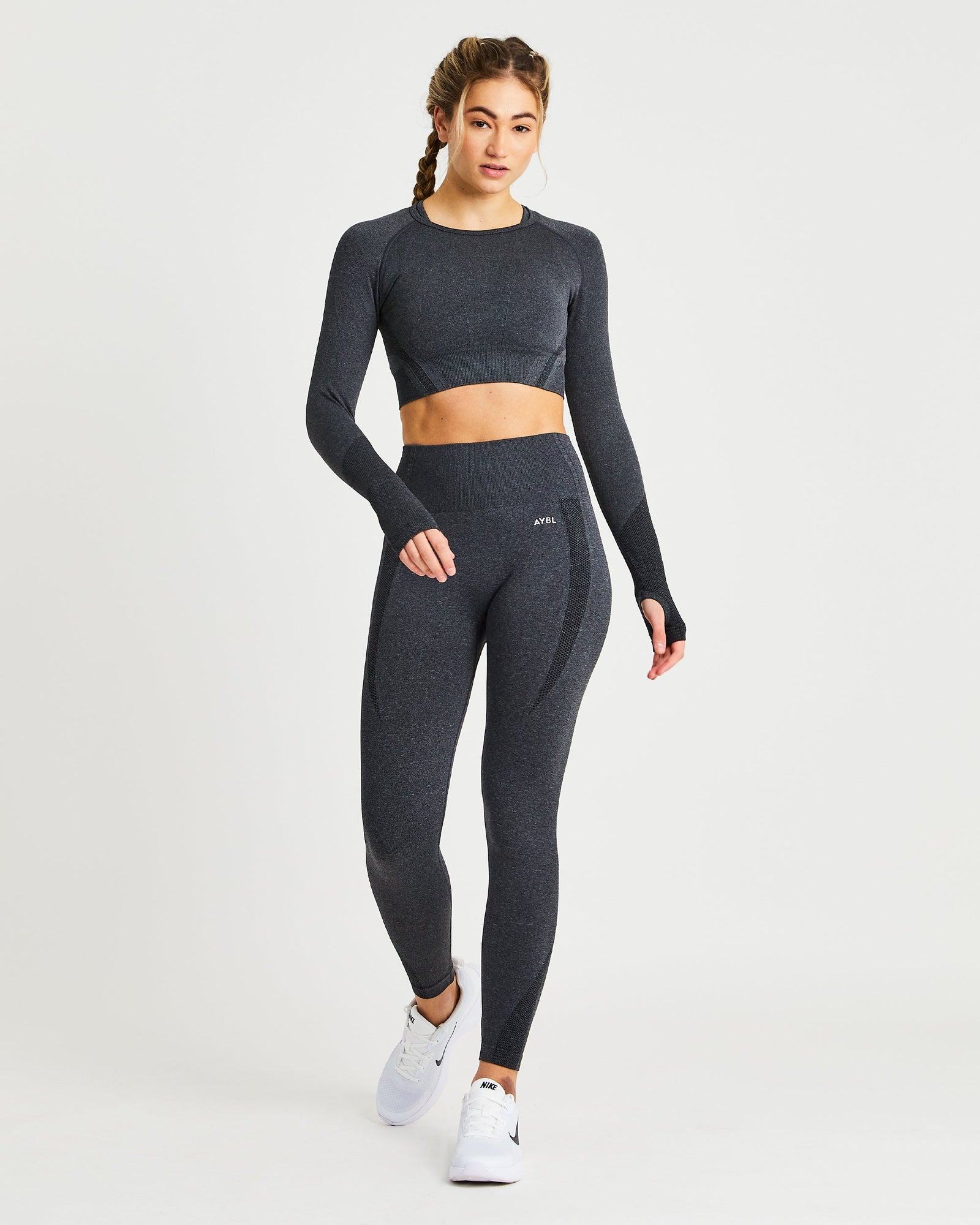 Balance V2 naadloze crop top met lange mouwen - Speckle Black