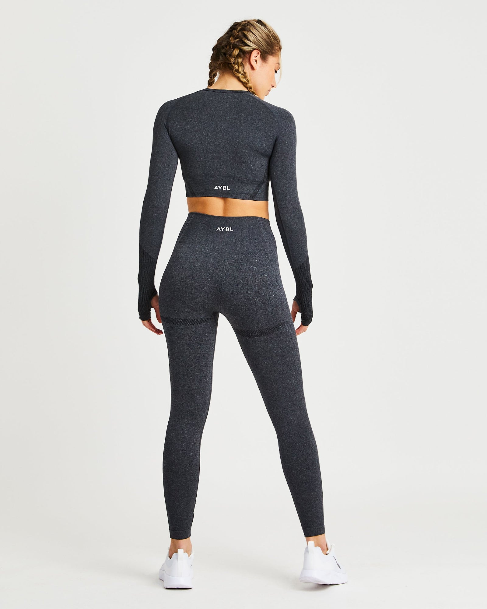 Balance V2 naadloze crop top met lange mouwen - Speckle Black