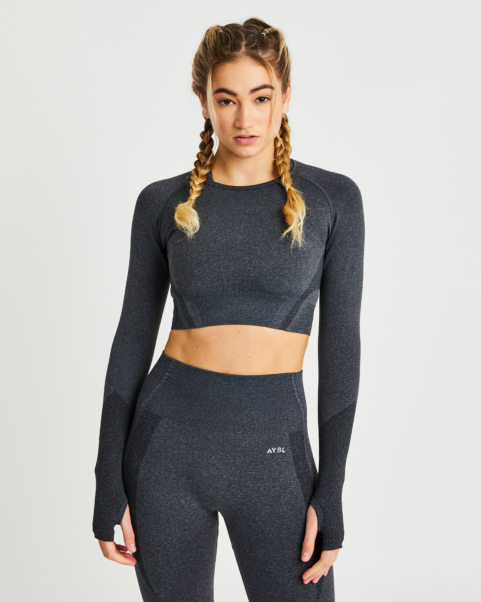 Balance V2 naadloze crop top met lange mouwen - Speckle Black