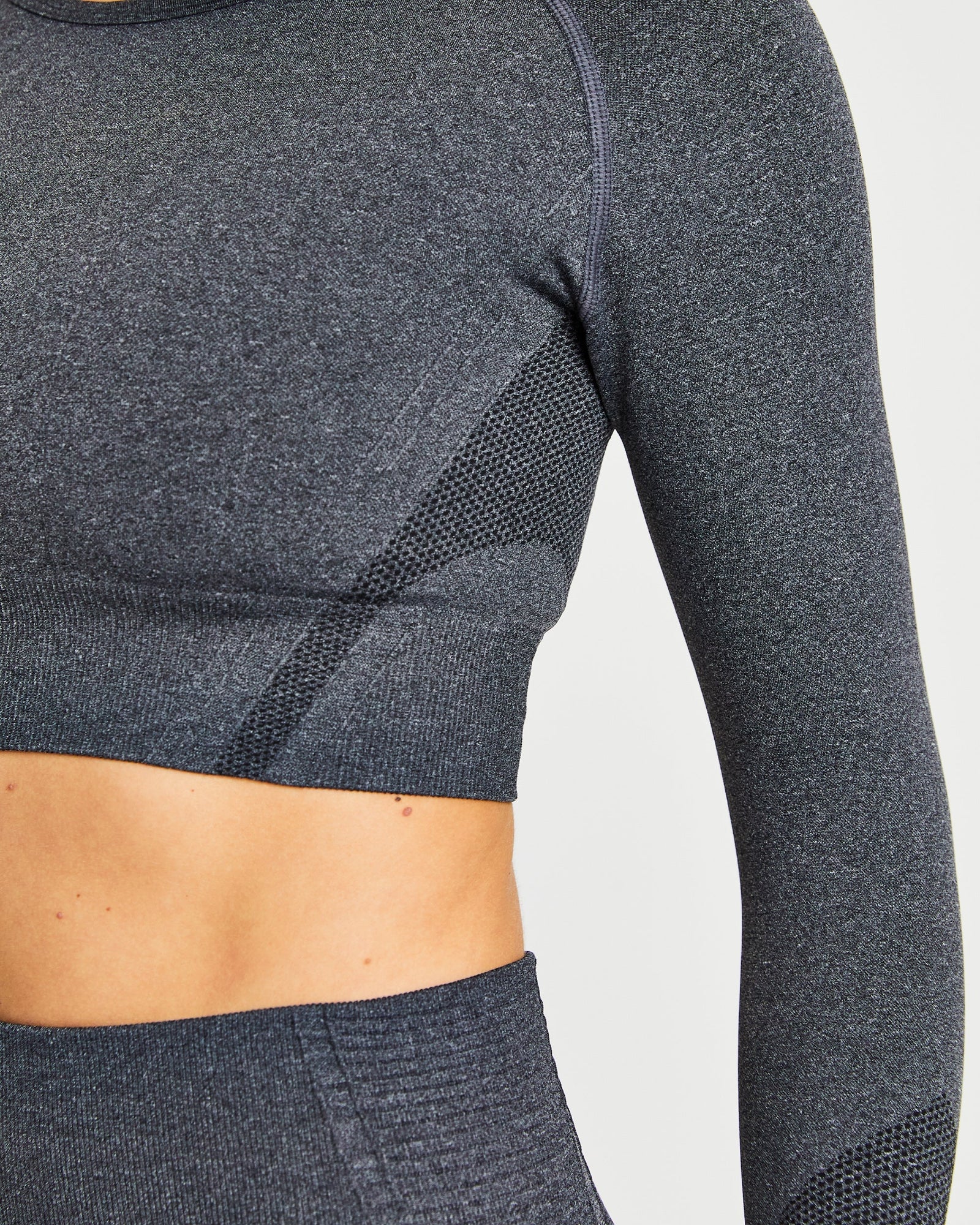 Balance V2 naadloze crop top met lange mouwen - Speckle Black
