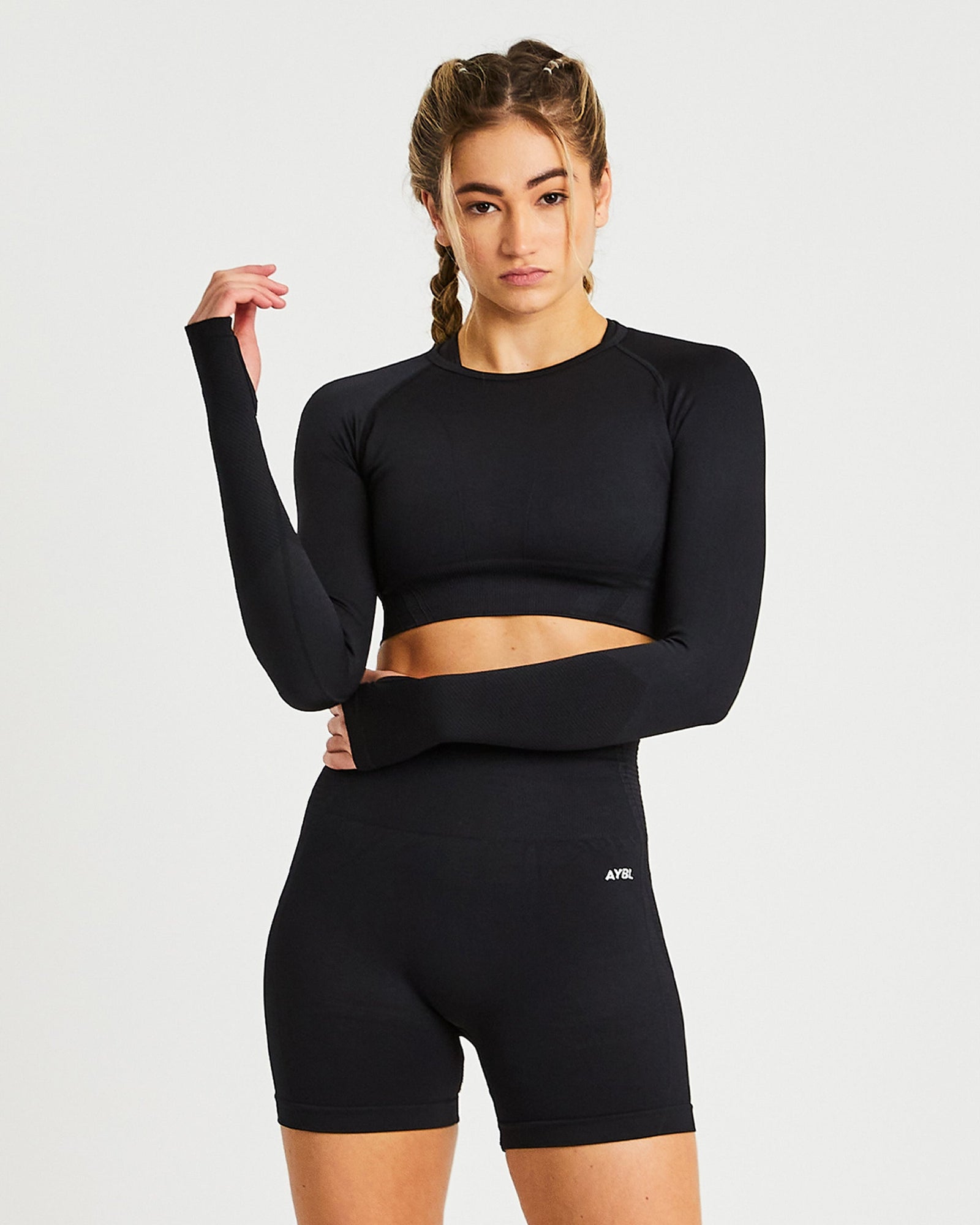Balance V2 naadloze crop top met lange mouwen - zwart