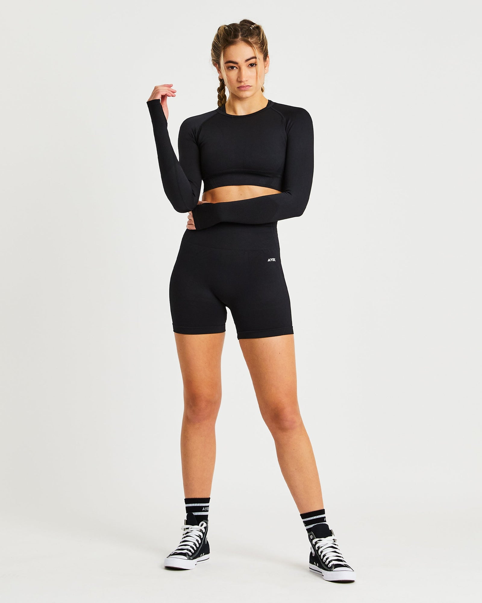 Balance V2 naadloze crop top met lange mouwen - zwart