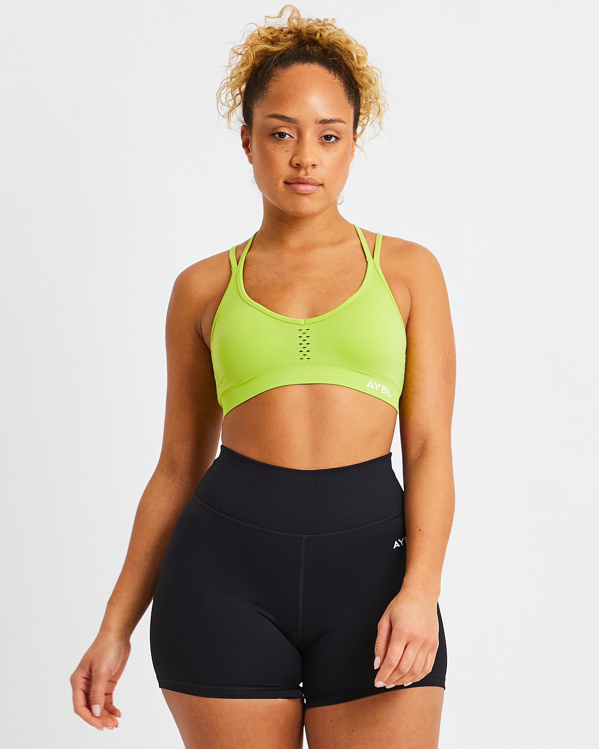 Essential Seamless Strappy Sports Bra - Lime Green - aybldev