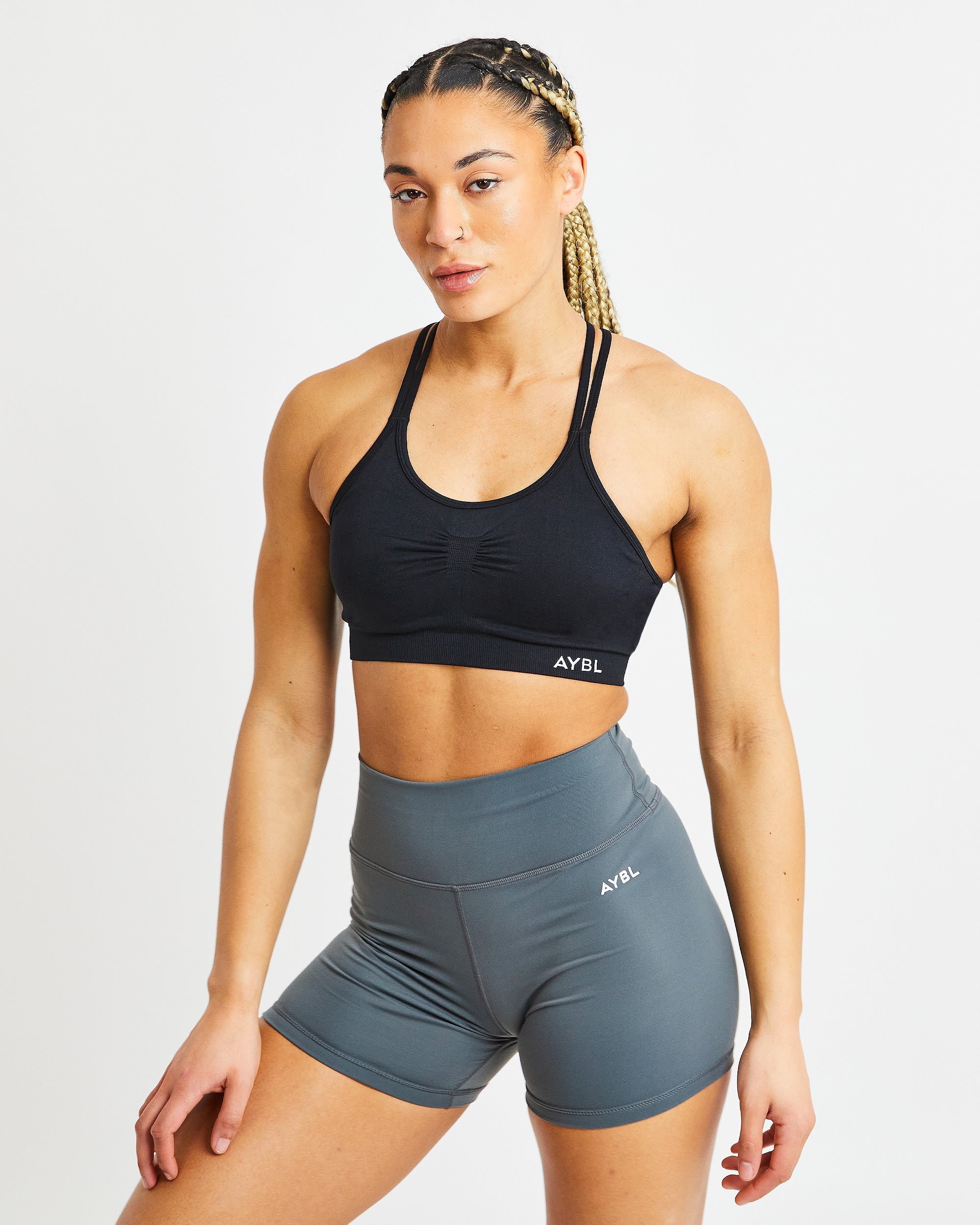 Essential Seamless Ruched Sports Bra - Black - aybldev