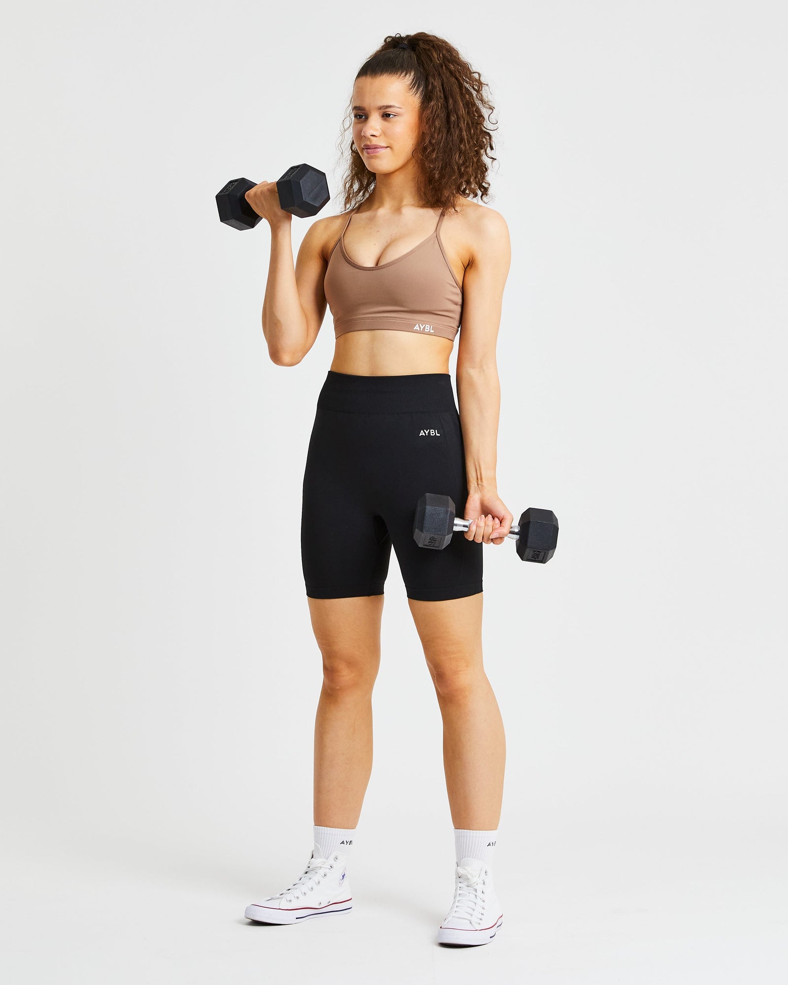 Essential Sport-BH mit V-Ausschnitt – Braun