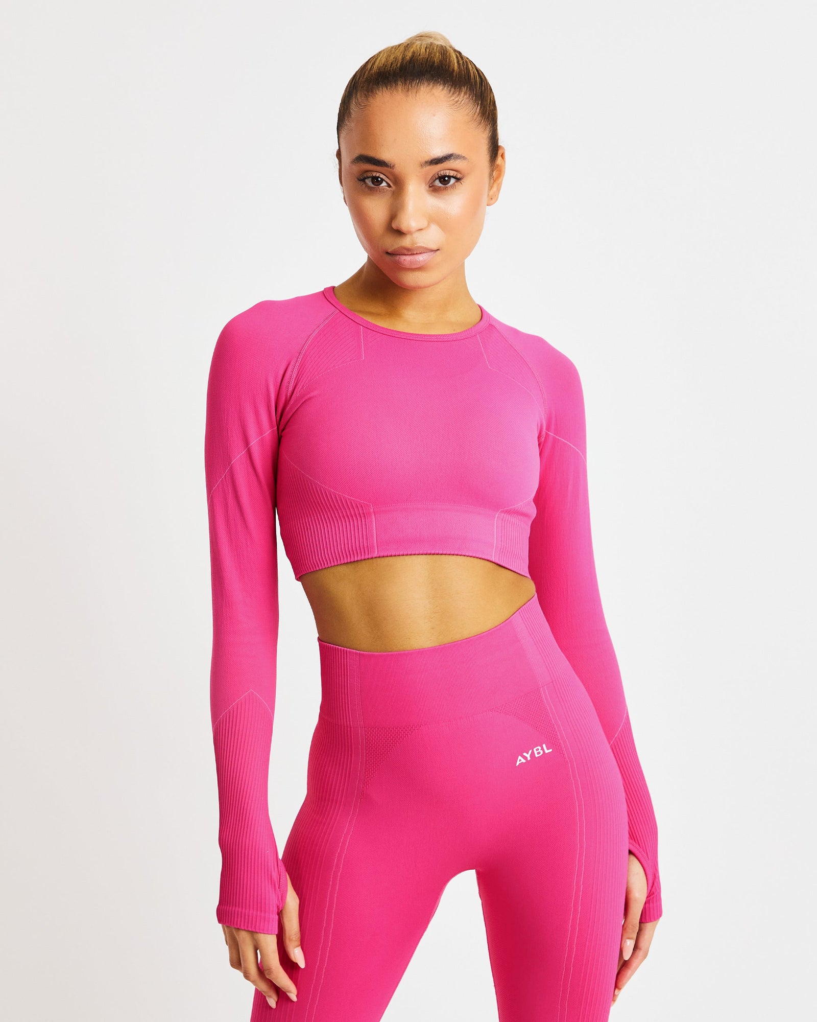 Reflex Seamless Long Sleeve Crop Top - Fuchsia Pink - aybldev