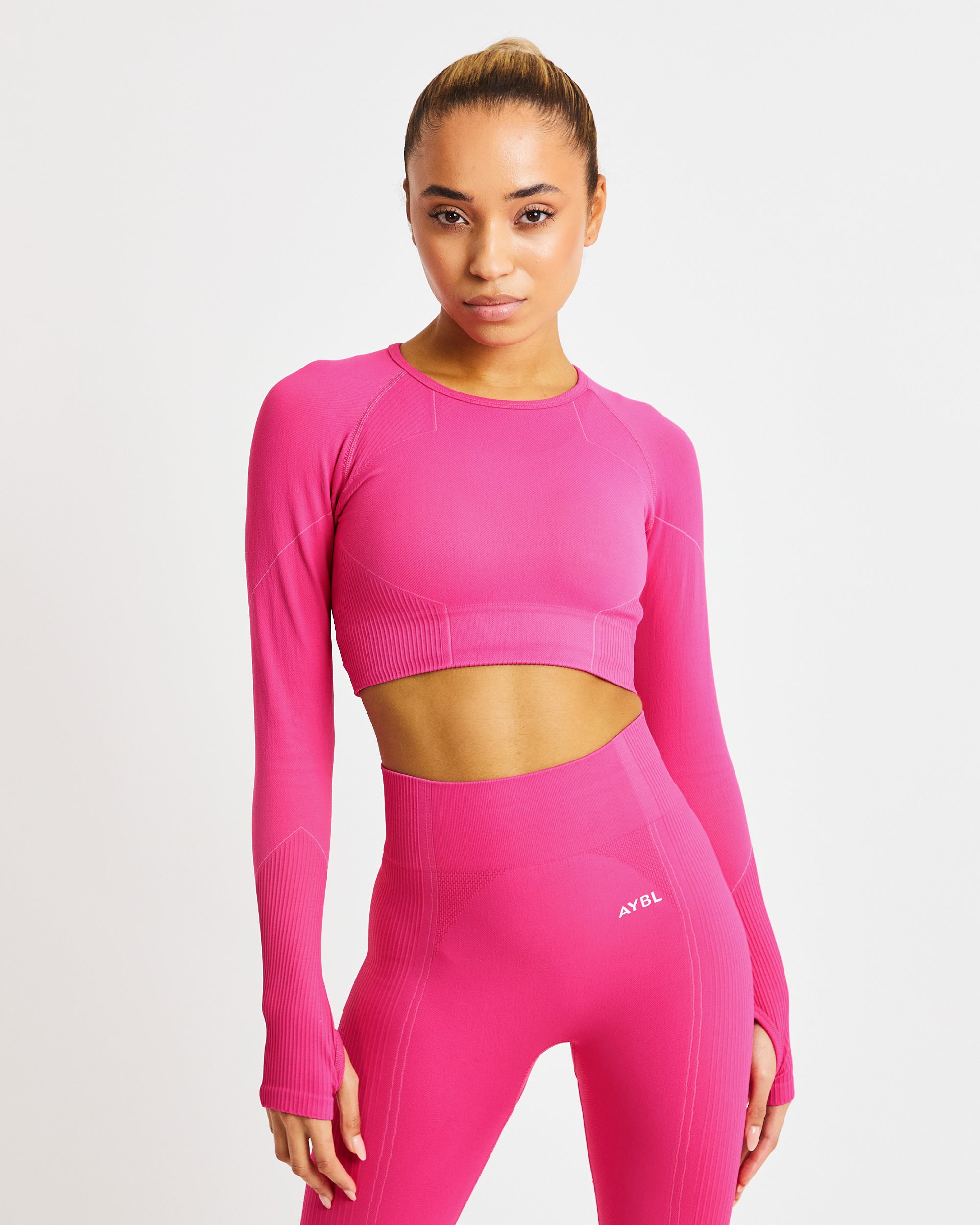 Reflex Seamless Long Sleeve Crop Top - Fuchsia Pink - aybldev