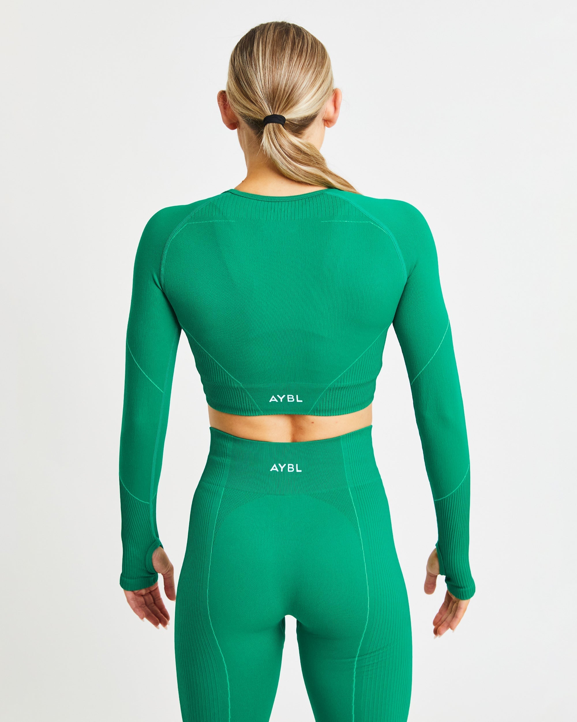 Reflex Seamless Long Sleeve Crop Top - Emerald Green - aybldev