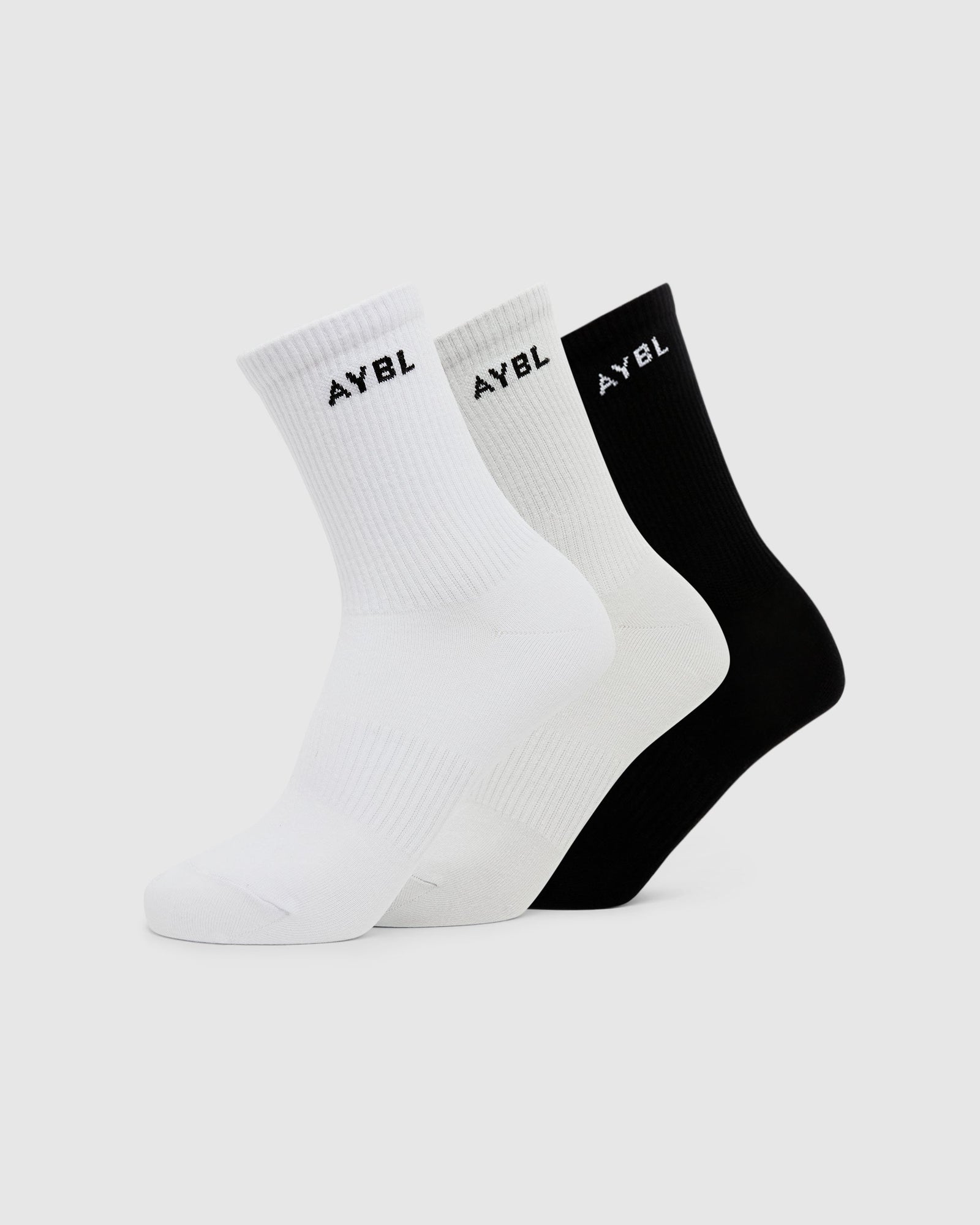 Everyday Crew Socks (3 Pack) - Black/White/Grey - aybldev
