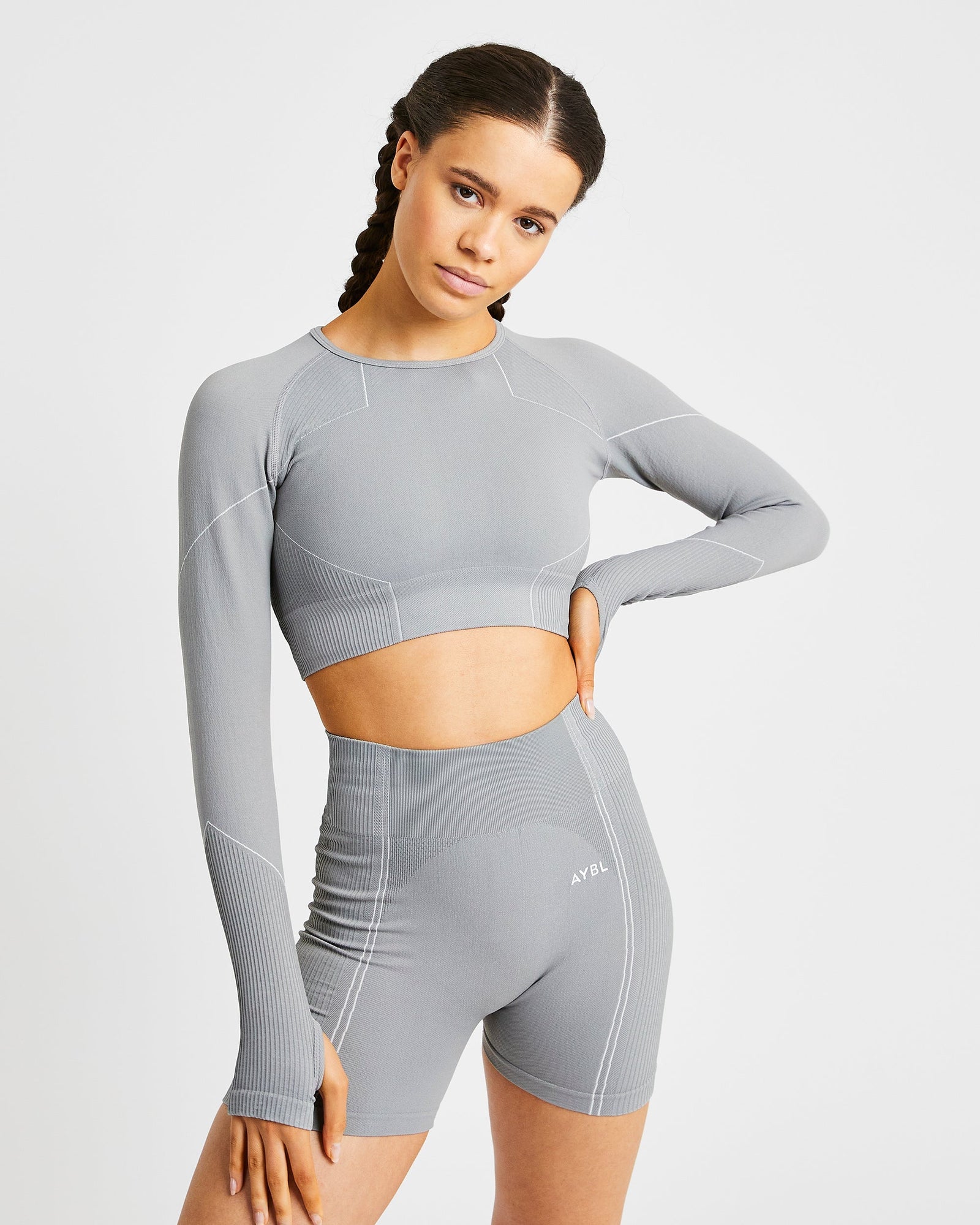 Reflex Seamless Long Sleeve Crop Top - Grey